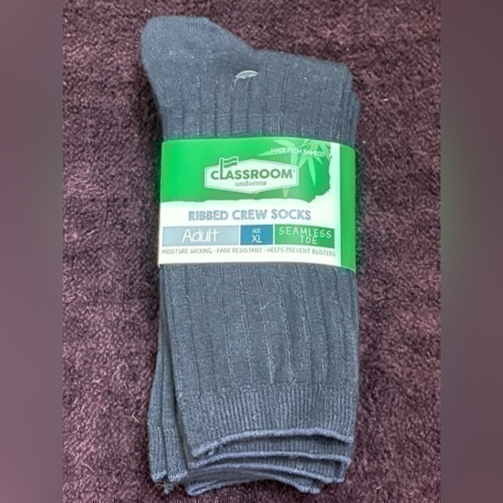 COPY - CLASSROOM UNIFORMS RIBBED CREW SOCKS DARK NAVY SZ XL